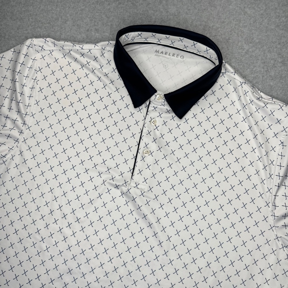 MAELREG Performance Polo Mens XL White Golf Club Cross Print Short Sleeve Shirt